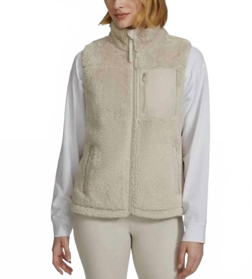 NEW CALVIN KLEIN women's sleeveless sherpa vest in tan porcini